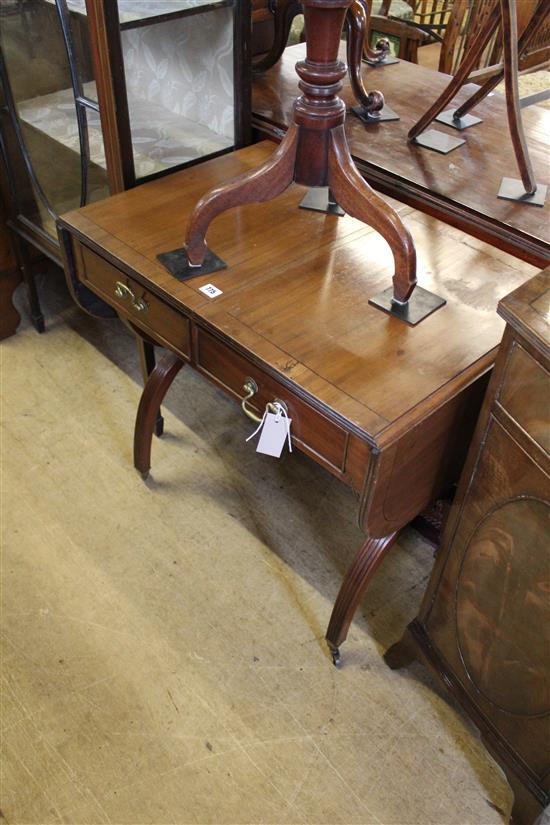 Mahogany and ebonised line-inlaid sofa table (top a.f)(-)